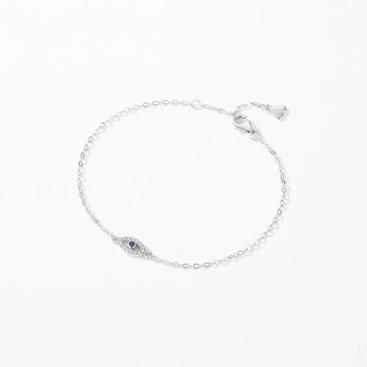 Bracelet réglable délicat en argent sterling 925 avec œil porte-bonheur bleu, chaîne fine pour femme, serti pavé de zircone cubique, bijoux fins