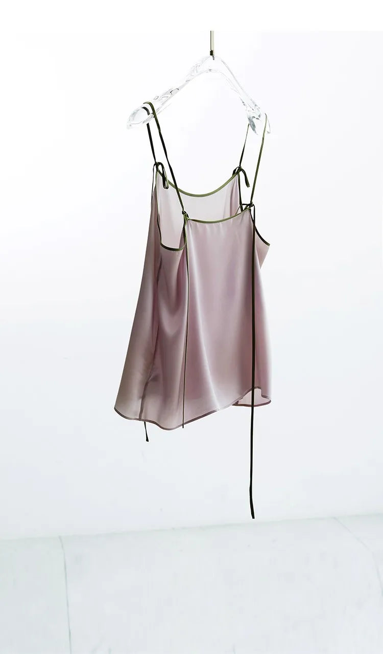 2026 Summer Women's 100% Mulberry Silk Satin Camisole with Adjustable Straps Loose Top