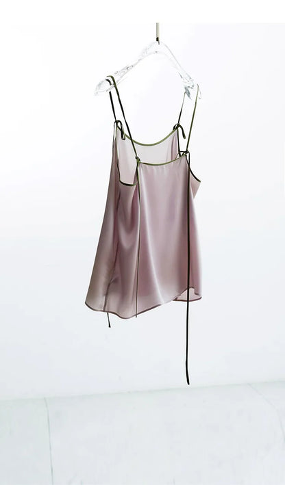 2026 Summer Women's 100% Mulberry Silk Satin Camisole with Adjustable Straps Loose Top