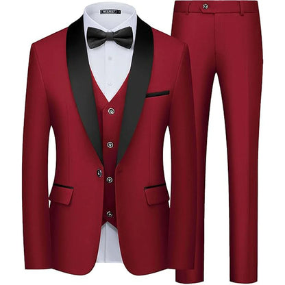 Men's 3 Pieces Shawl Collar Suits Blazer Vest Pants Slim Fit Tuxedo Suit Set One Button Formal  Jacket for Wedding Prom Party