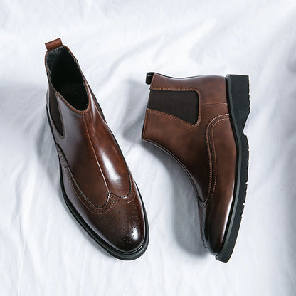 Luxury Men Brogue Boots Men's Ankle Boots High Quality Mens Chelsea Boots Slip on Oxford Formal Business Shoes Plus Size 38-46