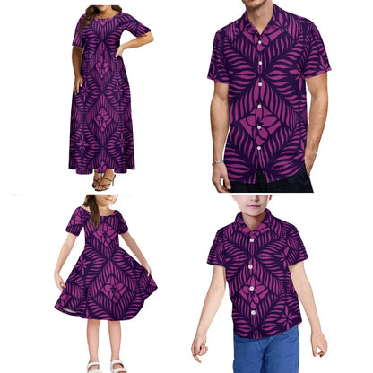 Polynesian Family Collection Clothing Fluffy Full Skirt Women Girls Dress Custom Samoan Pattern Print Adult Children Shirt