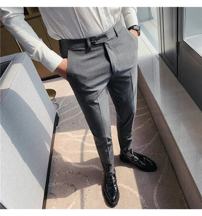 2026 High Quality Men's Plaid Striped Suit Pants Fashion Business Slim Fit Casual Straight Pants Formal Wedding Party Trousers