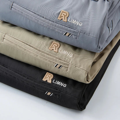 2026 Spring Summer Thin Ice Silk Suit Pants Men's Business Straight Slim High Elastic Ankle Length Casual Pants Male