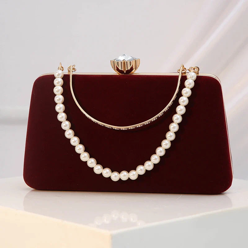 Luxury  Women Evening Bag Velvet Elegant Wedding Party Dress Banquet Clutch Bag Fashionable Metal Long Chain and Handle Purse