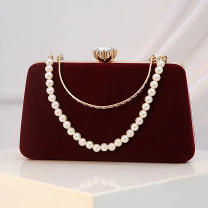 Luxury  Women Evening Bag Velvet Elegant Wedding Party Dress Banquet Clutch Bag Fashionable Metal Long Chain and Handle Purse