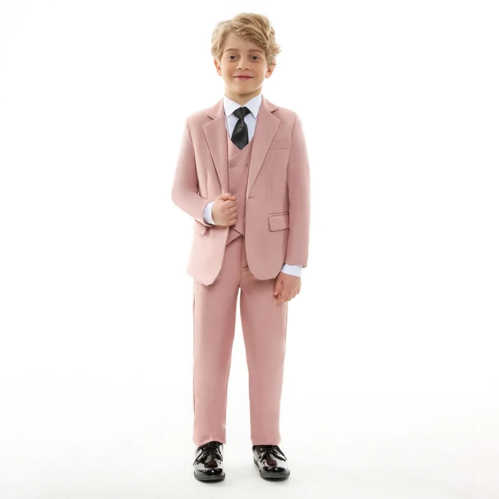 Pink Smart Boys Suits 4 Pieces Wedding Guest Clothes Fast Delivery Kids Slim Fit Suit Set Banquet Party Tuxedo Plus Size