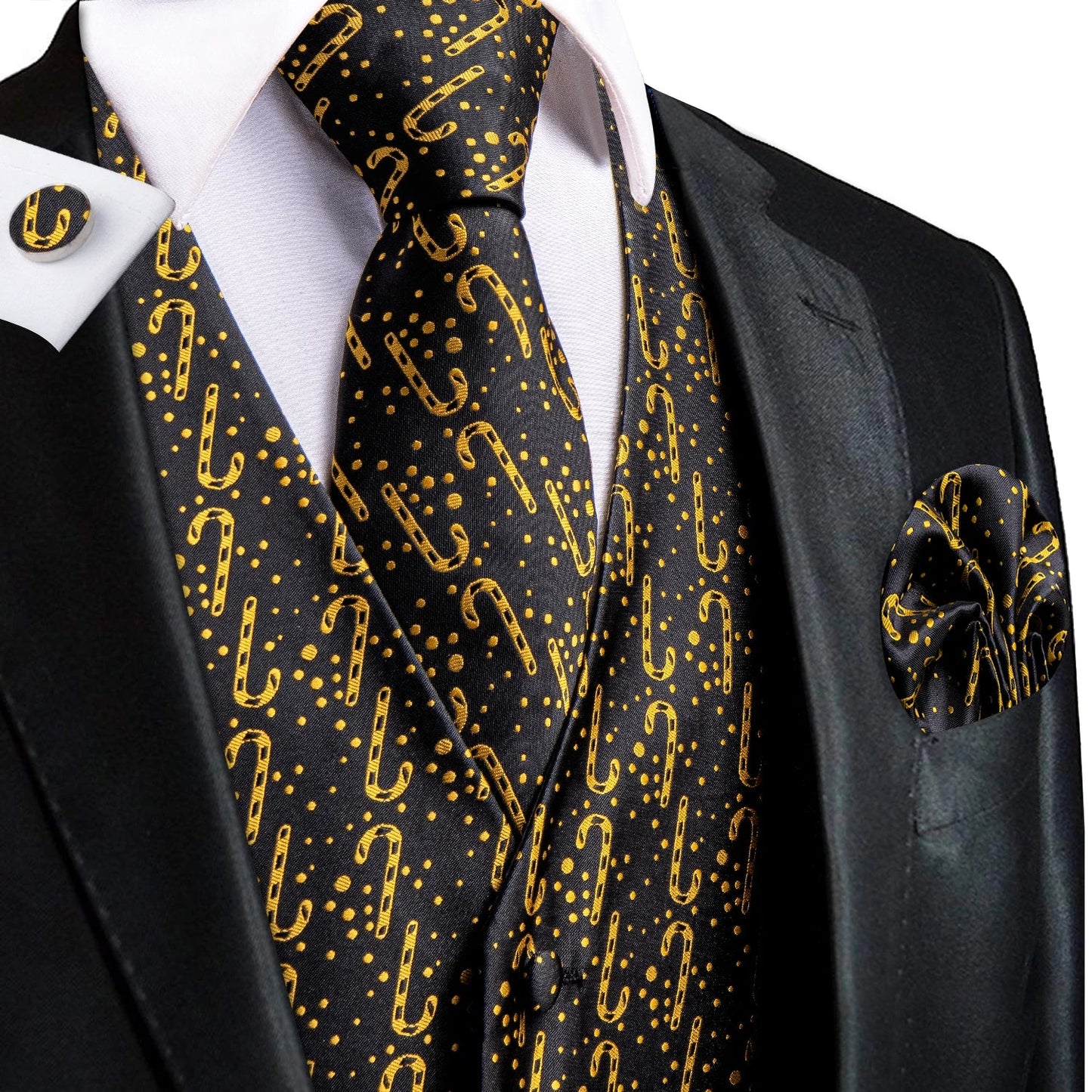 Men Vest Tie Elegant Solid Dress Sleeveless Jacket 4PC Hanky Cufflink Paisley Suit Waistcoat Wedding Gift Hi-Tie