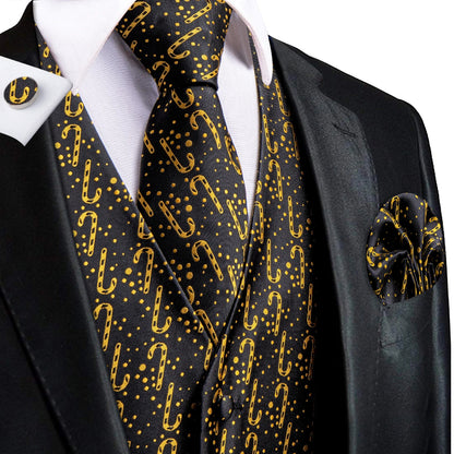 Men Vest Tie Elegant Solid Dress Sleeveless Jacket 4PC Hanky Cufflink Paisley Suit Waistcoat Wedding Gift Hi-Tie