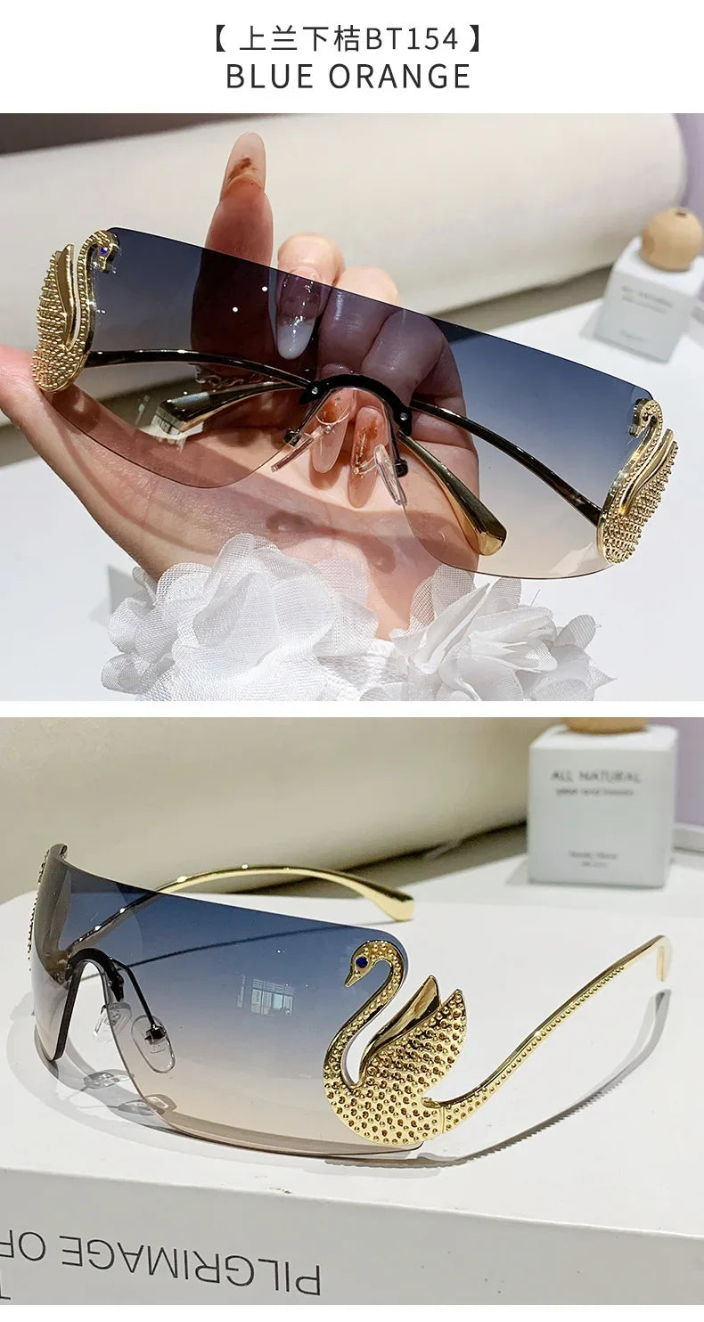 Trendy Y2K 2025 Women's Oversized Rimless Sunglasses Fashion Inlay Gradient Anti-Reflective UV400 Sun Shades Eyewear Gafas