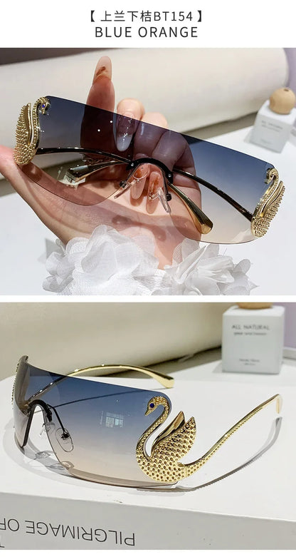 Trendy Y2K 2025 Women's Oversized Rimless Sunglasses Fashion Inlay Gradient Anti-Reflective UV400 Sun Shades Eyewear Gafas