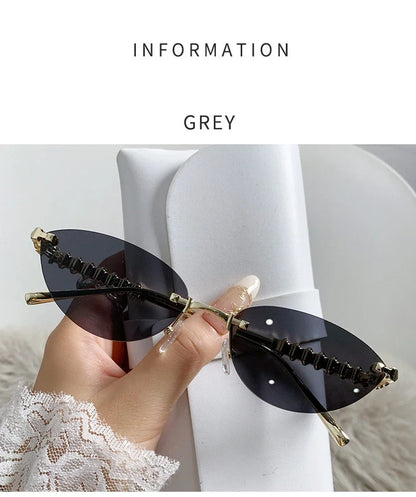 2026 Cat Eye Rivet Rimless Sunglasses Women Luxury Fashion Brand Oval Narrow Sun Glasses Shades Trendy Elegant Unique Eyewear