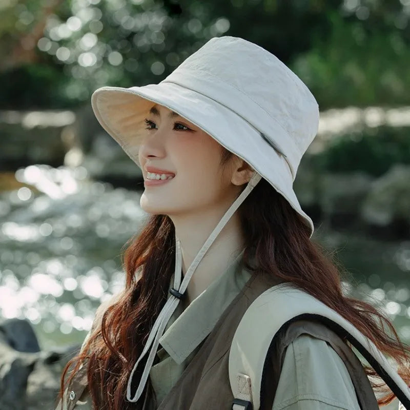2026 Solid Color Sun Hats for Men Women Summer Outdoor Fishing Cap Wide Brim Anti-UV Protection Bucket Hat Hiking Fisherman Caps