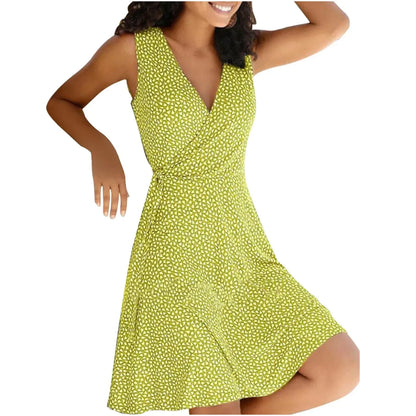 Dresses for Women 2025 Casual Plus Size Women's Floral Wrap V Neck Midi Dress A Line Swing Cap Sleeve Midi Vestidos De Fiesta
