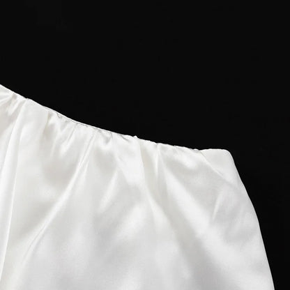 Elegant Female Casual Satin Mini Skirt Women Korean Fashion High Waist A-line Vintage White Balloon Skirt