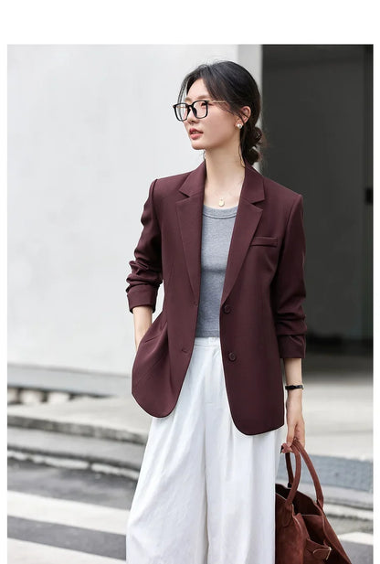 Women's Navy Blue Jackets Autumn 2026 Oversize Elegant Office Wear Blazer Notched Ladies New in Coats and Jackets A2360