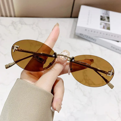 Elegant Diamond Oval Sunglasses Male Letter "F" Rimless Sunglasses  Car Sunglasses  Driving Glasses Sunglasses Women