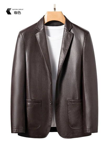 2025 Men's Slim Fit Leather Jacket High-Quality Fashion Trend All-Matching Autumn Winter Blazer for Stylish Men