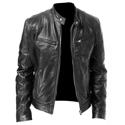 Motorcycle Equipment Men's Pu Leather Motorcycle Jacket Stand-up Collar Casual Leather Jacket Black Moto Racing Riding Jacket