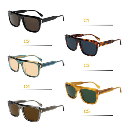 Tortoise Acetate Sunglasses Vintage Rivet Rectangle Frame UV Protection Unisex Retro Sun Glasses Fashion