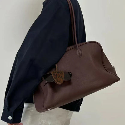 Genuine Leather Bowling Bags For Women Luxury Designer Handbags And Purses 2025 New In Cowhide Lychee Texture Underarm Shoulder