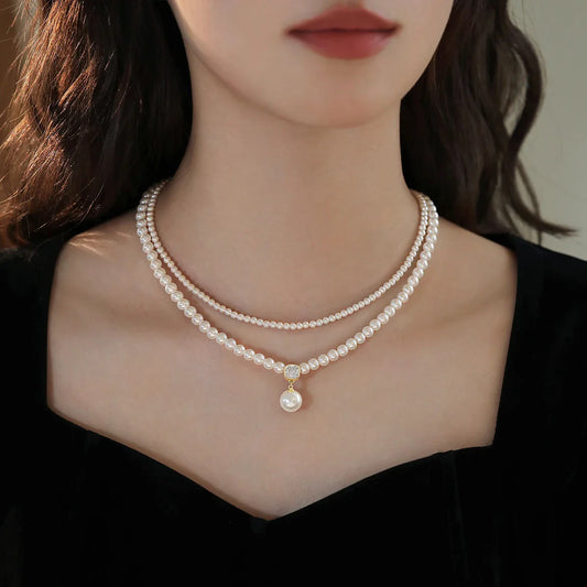 2025 Trendy Double-layer Imitation Pearl Bead Necklace Elegant Accessories For Womens Sexy Collarbone Chain Light Luxury Jewelry