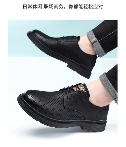 Summer Autumn New Low Top Cow Leather Shoes for Men Hallow Lace Designer Platform Shoes Male Fashion Business Casual Shoe Man