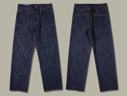 Denim Railroad Pants High Waist Rugged Style Selvage Jeans Back Buckle