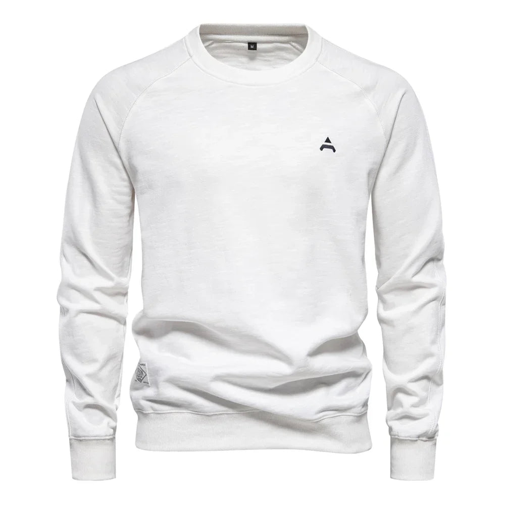 Brand Quality Mens Cotton Blend Crew Neck Sweatshirt Casual Sport Pullover Solid Embroidery Sweatshirts for Men
