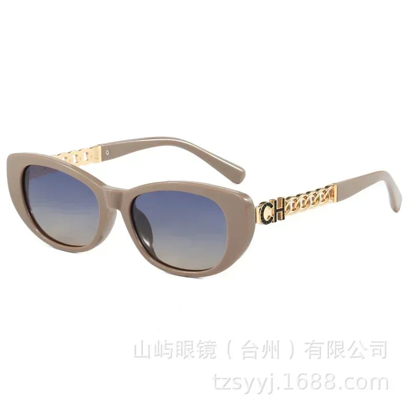 2025 New Trend Oval Polarized Sunglasses Women's Chain Hollow Frame Cat Eye Sun glasses Women's Fashion Luxury Design Glasses