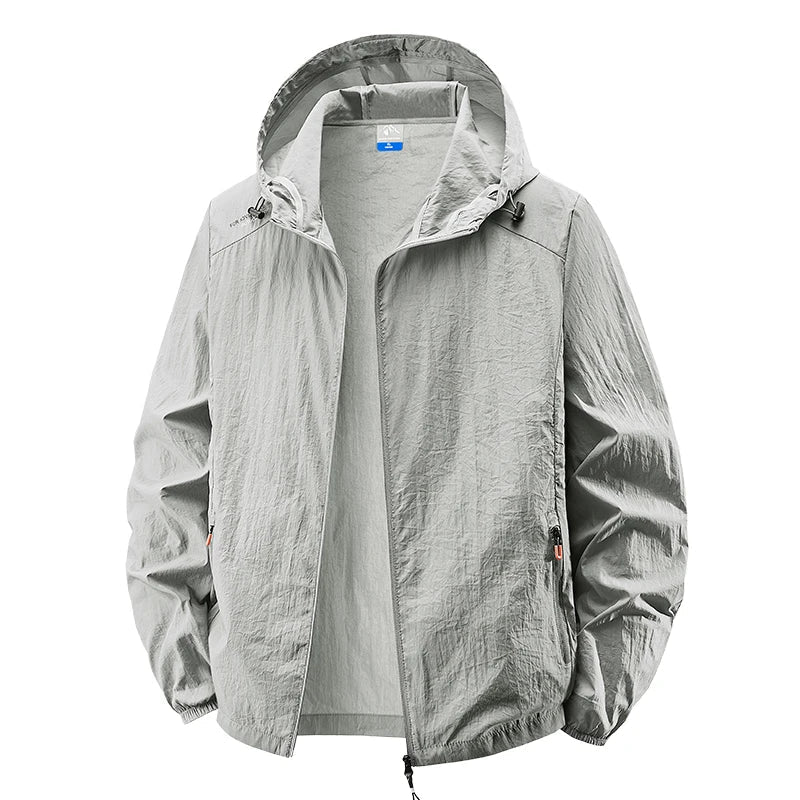 Men's Hooded Sun Protection Jacket Lightweight Outdoor Windbreaker Quick Dry Breathable UV Coat for Hiking Running Travel Beach