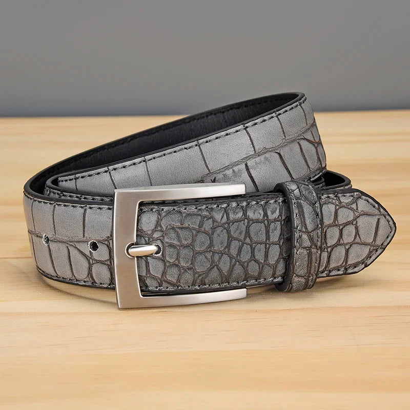 Men's Alligator Pattern Belt - Alloy Buckle, , Square Button, Fashionable Adjustable Dress Belt