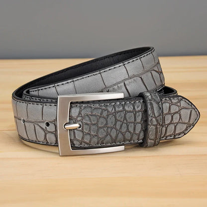 Men's Alligator Pattern Belt - Alloy Buckle, , Square Button, Fashionable Adjustable Dress Belt