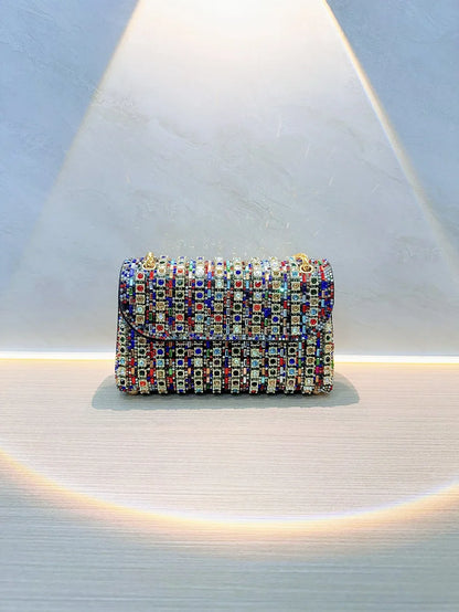 Full Rhinestone Women's Evening Clutch Bag luxury Leather Chain Handbag Elegant Wedding Party Diamond Wallet Rectangular Purse