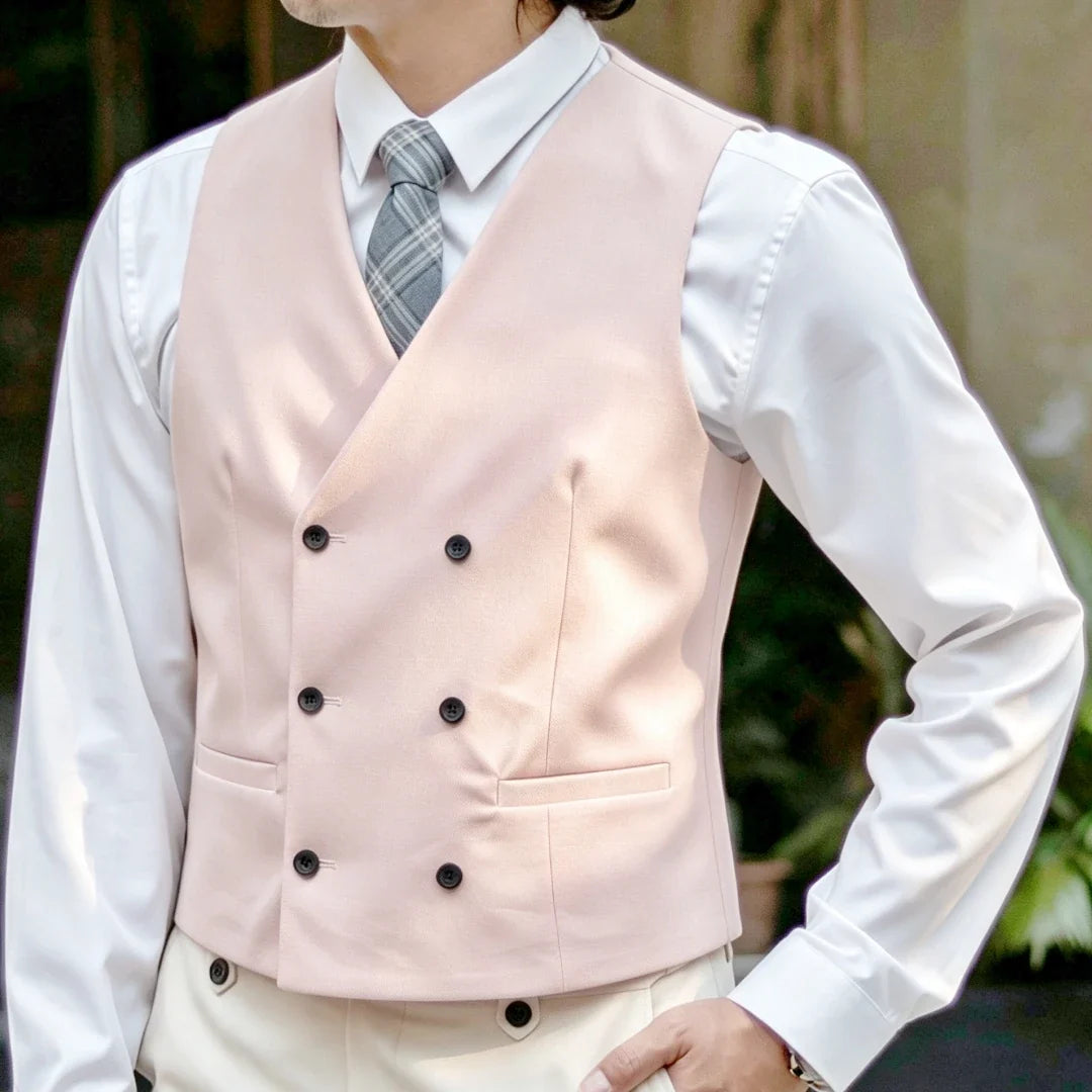Men Vest Double Breasted V Neck Solid Waistcoat For Wedding Grrom Banquet Business Party Work Office Casual Daily Men Suit Vest