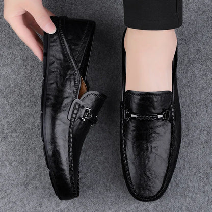 Men Casual Summer Shoes Hollow Out Breathable Men's Driving Shoes High Quality Male Business Shoes 2024 Genuine Leather Loafers