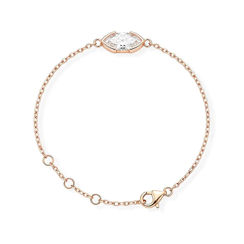 1CT D Color Marquise Cut Moissanite Bracelets for Women Adjustable Chain Birthday Gift 100% Real Pure 925 Silver Jewelry