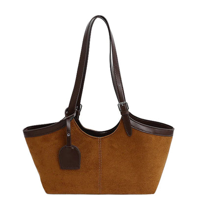 2026 Autumn Retro Suede Shoulder Bags for Women Faux Patchwork PU Underarm Armpit Bag Work Travel Casual Street Designer Handbag