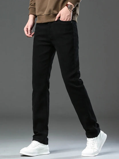 Men’s Korean Style Slim Straight Jeans Spring Cotton Stretch Denim Pants Comfort Fitted Casual Fashion Soft Male Daily Trousers
