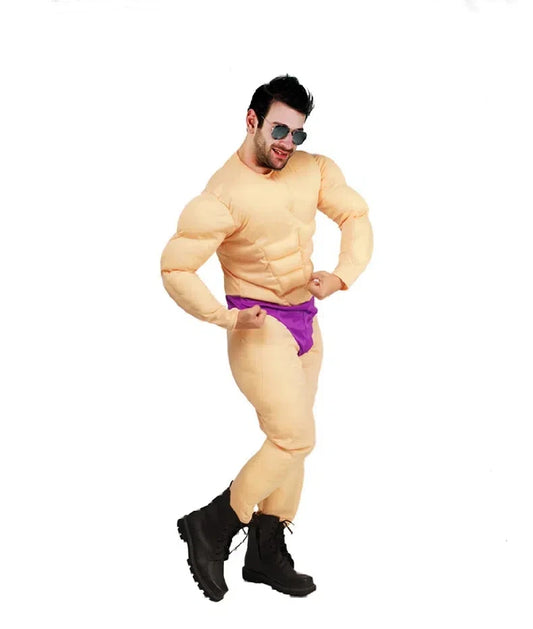 Muscle Costume for Adult Men Kids Role Play Funny Strong Men Muscle Jumpsuit Cosplay Halloween Themed Party Carnival Fancy Dress