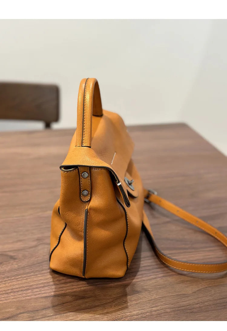 2026 Autumn New Handmade Retro Genuine Leather Women's Bag Versatile Soft Cowhide Solid Color Shoulder Crossbody Bags