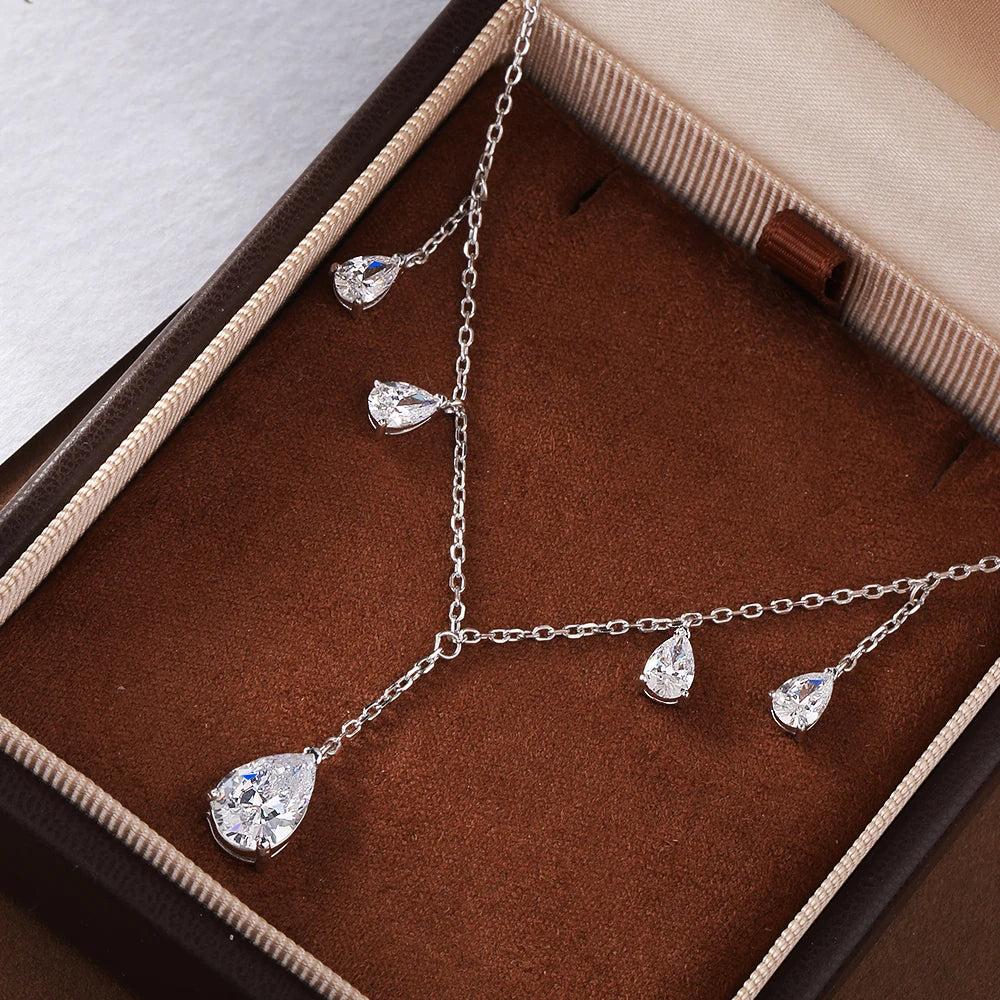 0.5/2Carat Pear Cut Moissanite Drop Necklace With Certificate S925 Silver Long Tassel Neckchain Fine Jewelry For Women
