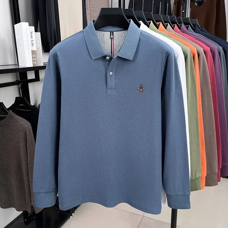 100% cotton high-end spring and autumn new men's long sleeved casual comfortable polo shirt exquisite brand bee embroidery top