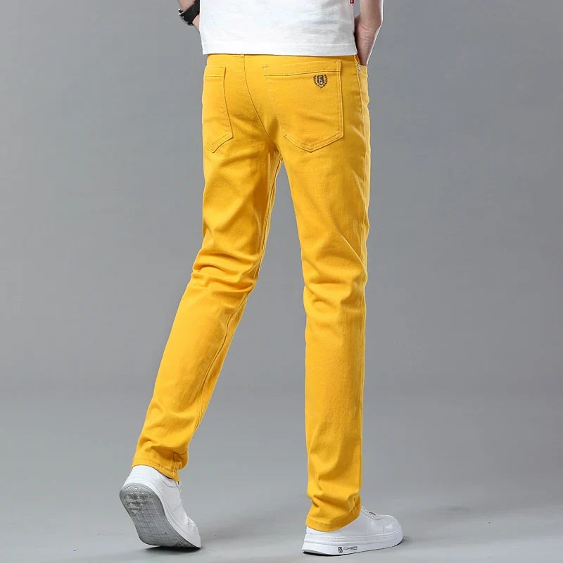 Spring New Men's Casual Jeans Fashion Korean Elastic Cotton Denim Pants Youth Trend Solid Color Fit Straight Trousers