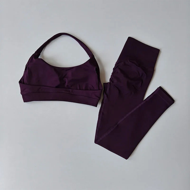 Sports Suit Women's Running 2PCS Set Seamless Yoga Thin Straps Beautiful Back Fitness Bras Gym High-waisted Peach Leggings Sets