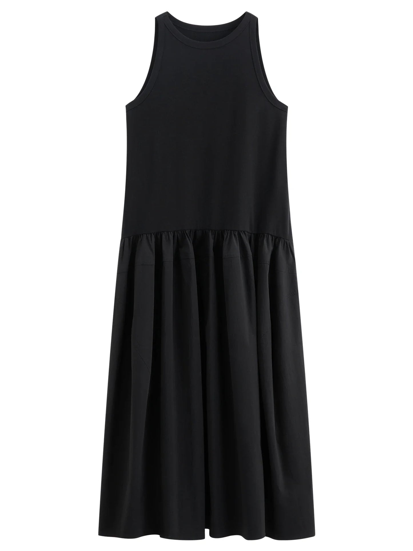 Women's Minimalist Commute Sleeveless Crew Neck Slim Fit Tank Dress 2026 Summer New Arrival Elegant Black Long Daily Dress
