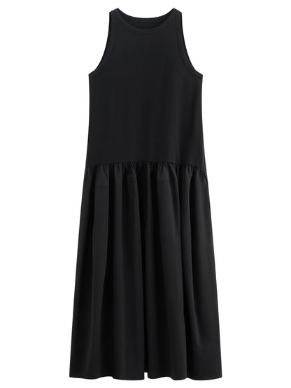 Women's Minimalist Commute Sleeveless Crew Neck Slim Fit Tank Dress 2026 Summer New Arrival Elegant Black Long Daily Dress