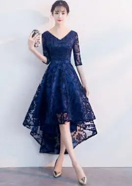 New 2026 Navy Blue Color V-Neck Formal Bridesmaid Dresses Half Sleeves Women Elegant Bride Gown Customized