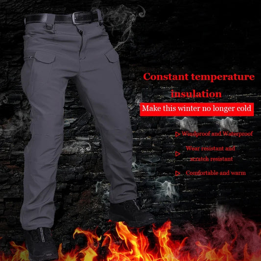 2024 City Cargo Pants Men Winter Tactical Fleece Sharkskin Warm Trousers Outdoor Waterproof Multi-Pocket Climbing Trekking Pants