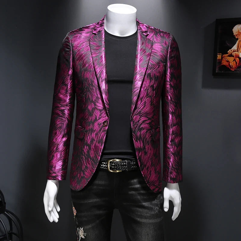 Spring Luxury Embroidery Men Blazers New Men Gold Yarn Casual Suit Jacket Stage Dress High Quality Wedding Business Bleazer Man